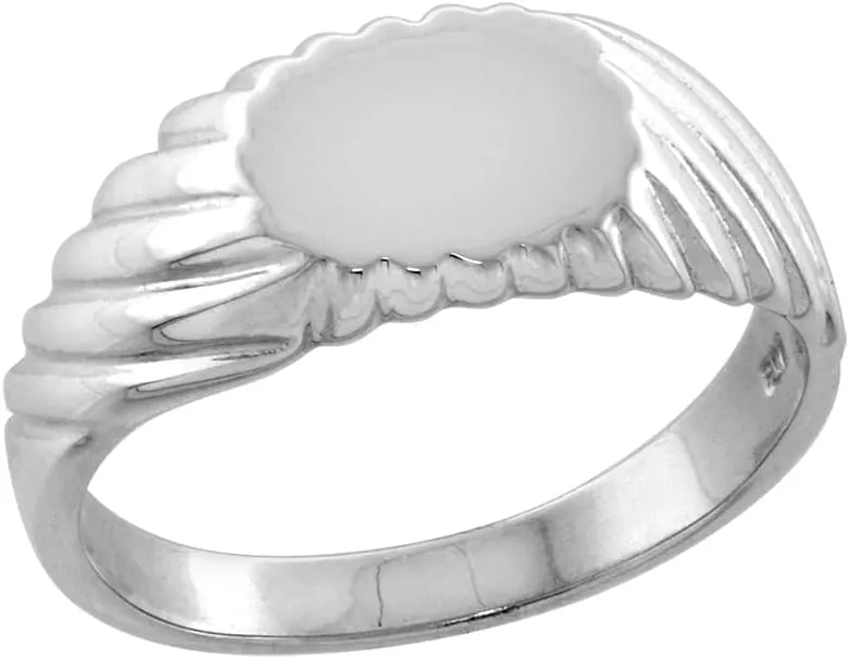 Sterling Silver Tiny Oval Signet Toe Ring for Women Pinky Midi Knuckle Scalloped Design Available in Size 1 to 5