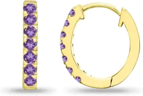 Sterling Silver Tiny Small 15mm Prong-set Genuine or Synthetic Gemstone Oval Huggie Hoop Earrings