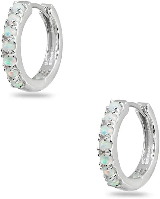 Sterling Silver Tiny Small 15mm Prong-set Genuine or Synthetic Gemstone Round Small Huggie Hoop Earrings for Women