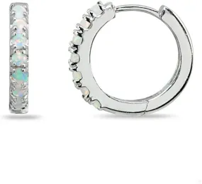 Sterling Silver Tiny Small 15mm Prong-set Genuine or Synthetic Gemstone Round Small Huggie Hoop Earrings for Women