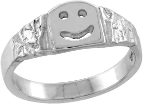 Sterling Silver Tiny Smiley Face Ring for Women Pinky Midi Knuckle Available in Size 1 to 5