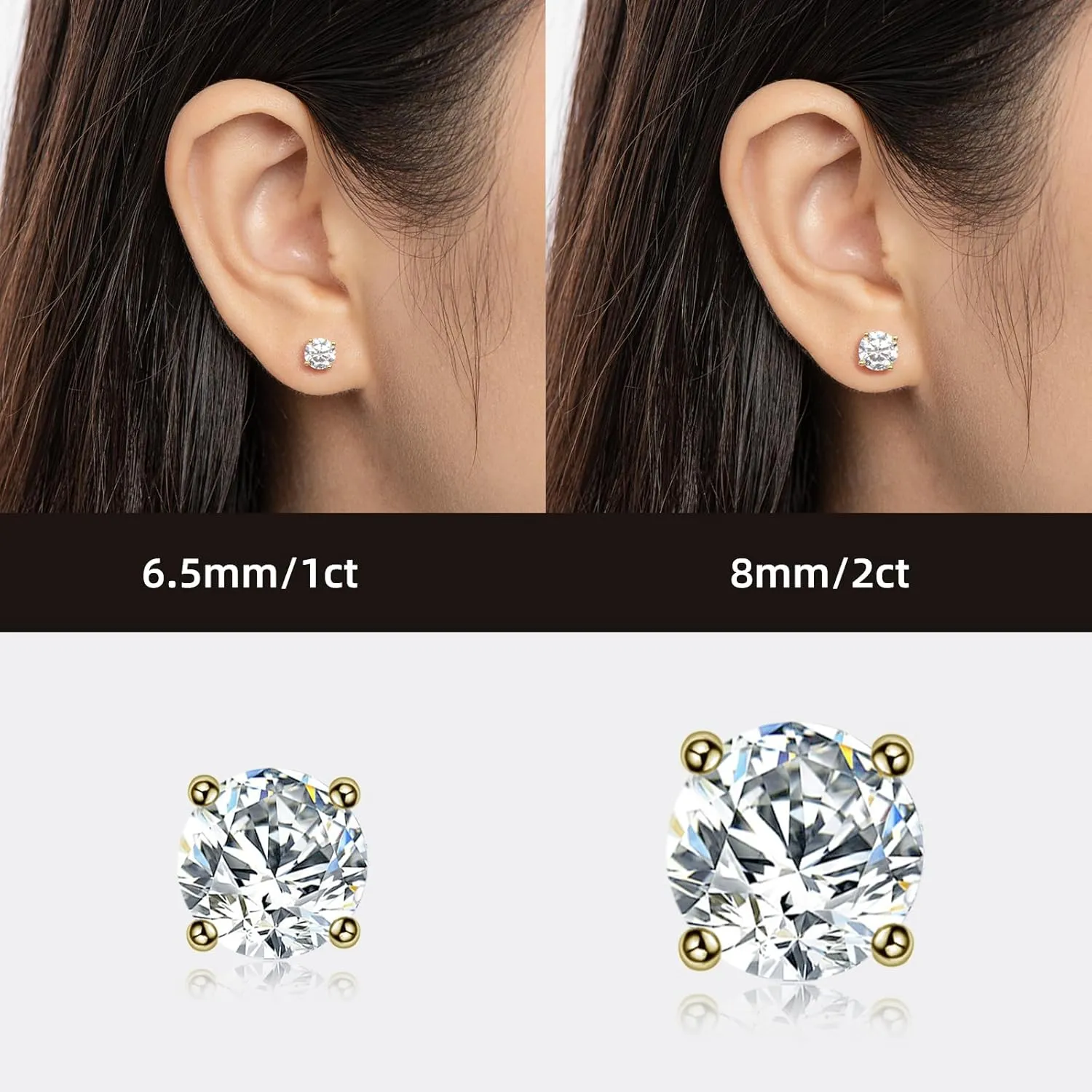 Stud Earrings 925 Sterling Silver Cubic Zirconia Stud Earrings Round Cut 2ct-4ct Simulated Diamond CZ Stud Earrings for Women Men Jewelry Gifts
