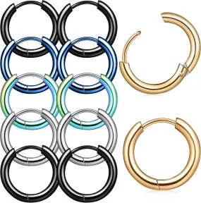 Stud Hoop Earrings for Women Men 5 Pairs Mini Circle Earrings Minimalist Titanium Steel for Occasions