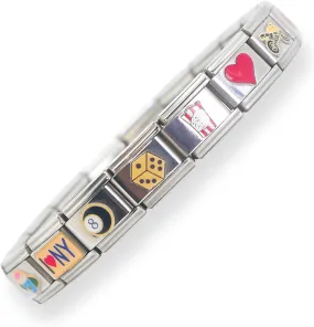 Stylish Italian Charm Bracelet, 18 charm bracelet with unique designs. 6.9 inches long, interchangeable charms