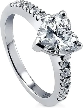 SUKKCCNO 925 Silver Love Heart Perfect Cutting 3ct CZ Engagement Rings for Women Cubic Zirconia Promise Halo Engagement Ring Solitaire Engagement Ring