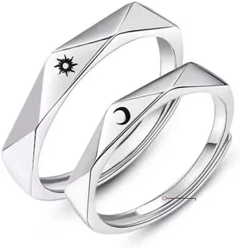 Sun and Moon Couple Rings Pair Ring 925 Sterling Silver Couple Rings Adjustable Couple Matching Rings Valentine's Day Engagement Wedding Band Set for Couples Promise Couple Ring,B