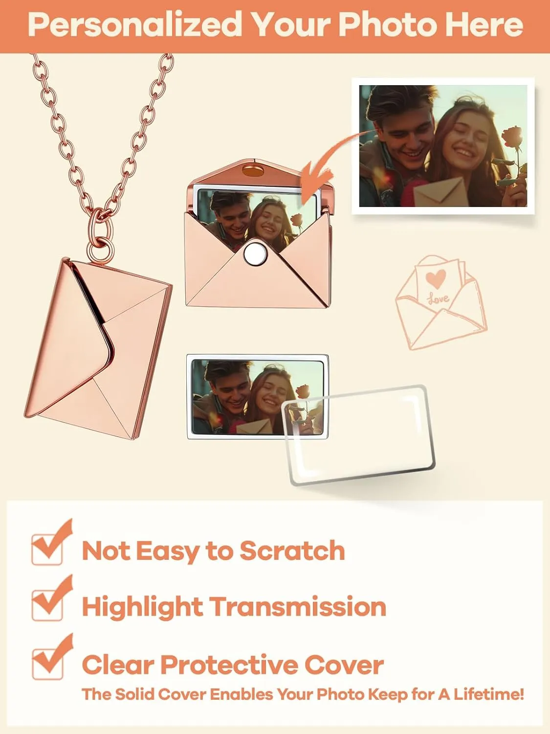 Supcare Locket Necklace That Holds Pictures-Engraved Photo Pendant Custom Jewellery Gifts for Men Women (with Jewellery Gift Box)