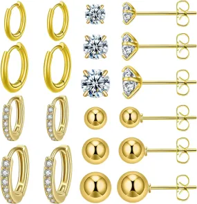 Surgical Steel Earrings Sets for Multiple Piercing Lightweight Small Huggie Hoop Earrings CZ Stud Earrings for Women Trendy Cartilage Hypoallergenic