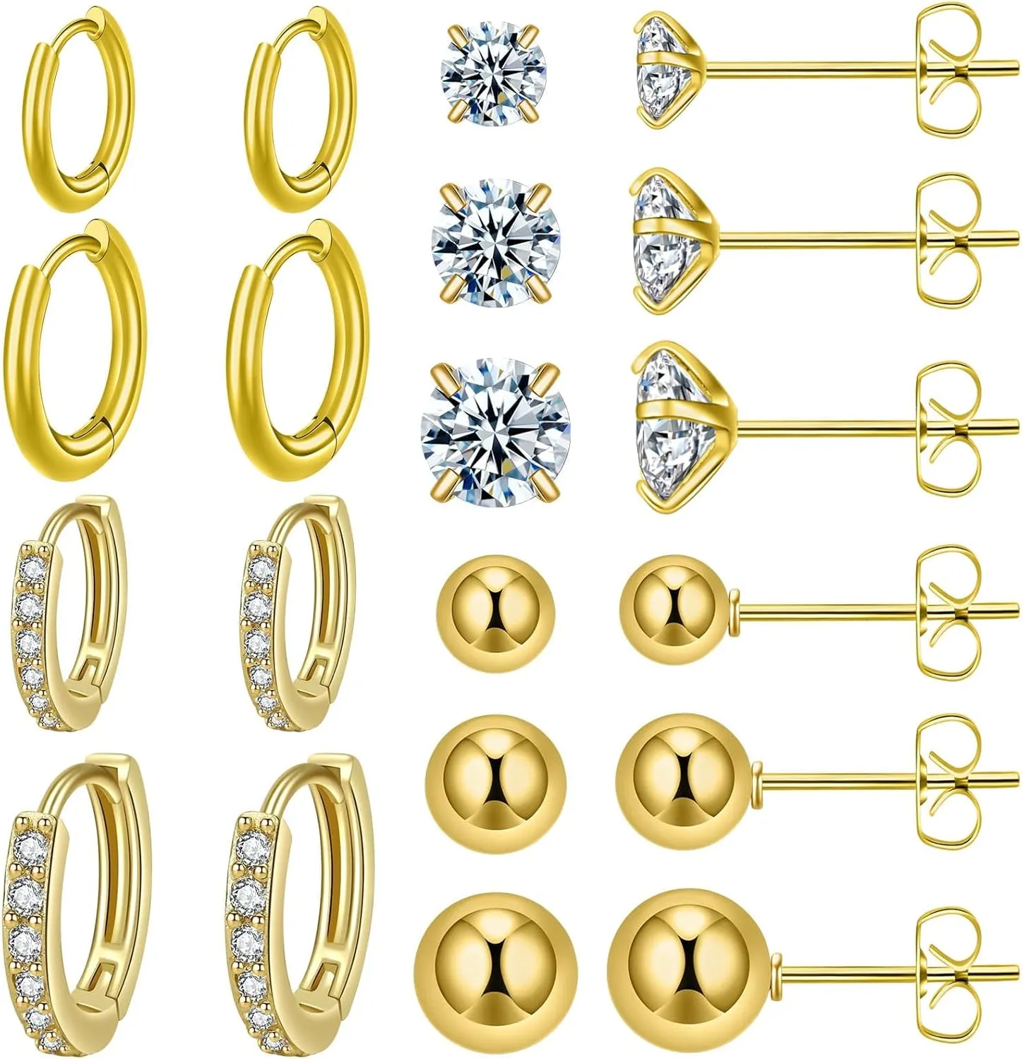 Surgical Steel Earrings Sets for Multiple Piercing Lightweight Small Huggie Hoop Earrings CZ Stud Earrings for Women Trendy Cartilage Hypoallergenic