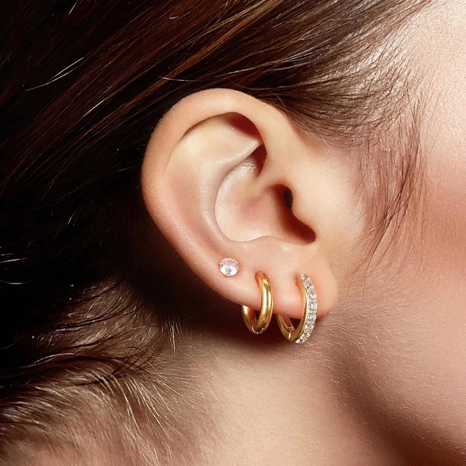 Surgical Steel Earrings Sets for Multiple Piercing Lightweight Small Huggie Hoop Earrings CZ Stud Earrings for Women Trendy Cartilage Hypoallergenic