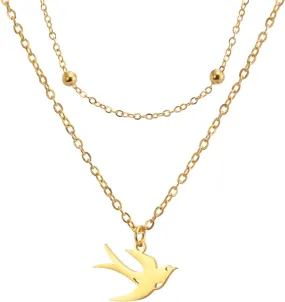 Swallow Bird Necklace Stainless Steel Pendant Women Choker Snake Chain Fashion Animal Jewelry