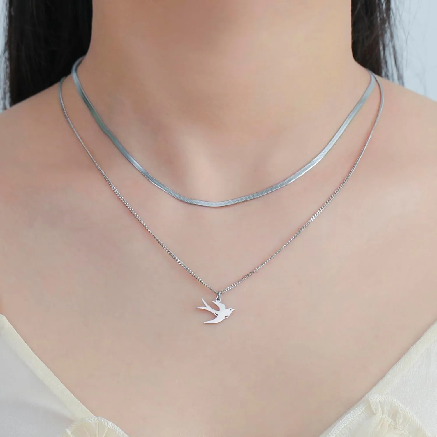 Swallow Bird Necklace Stainless Steel Pendant Women Choker Snake Chain Fashion Animal Jewelry