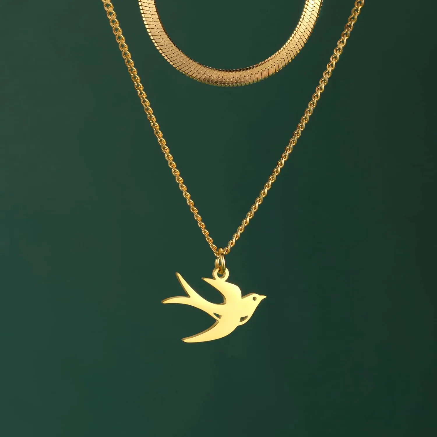 Swallow Bird Necklace Stainless Steel Pendant Women Choker Snake Chain Fashion Animal Jewelry