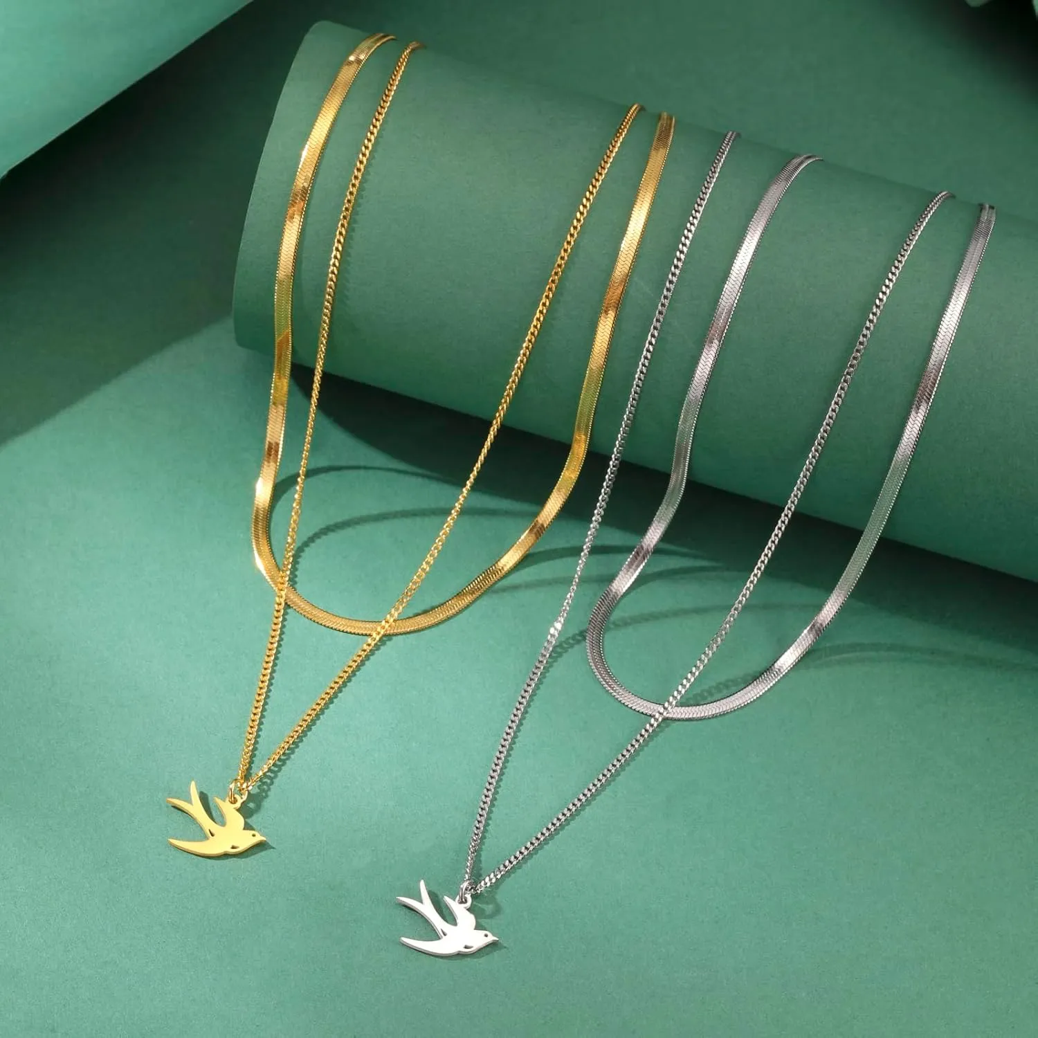 Swallow Bird Necklace Stainless Steel Pendant Women Choker Snake Chain Fashion Animal Jewelry