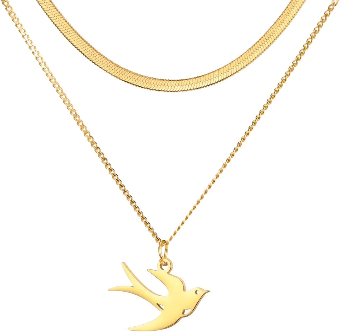 Swallow Bird Necklace Stainless Steel Pendant Women Choker Snake Chain Fashion Animal Jewelry
