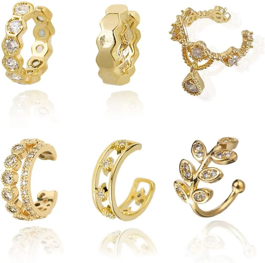 Taoqiao Pearl Ear Cuff for Women 14K Gold Paleted Cubic Zircon Clip for Non Pierced Ears Cartilage Earrings
