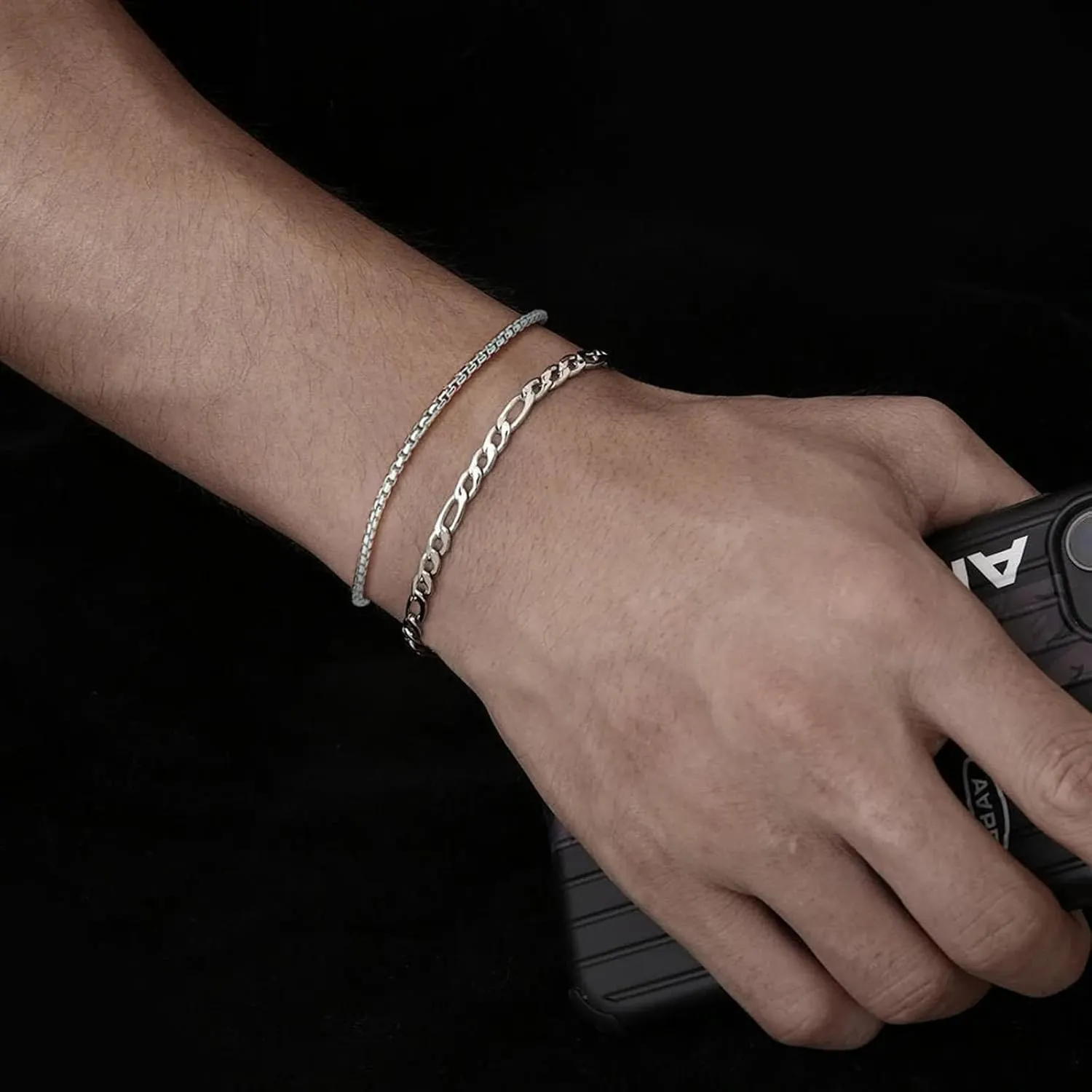 Tasiso Silver Layered Chain Bracelets for Men, Size 7"/7.5"/8" Silver Rope Figaro Mens Bracelet Set Men Jewelry Gifts for Dad Boyfriend Husband