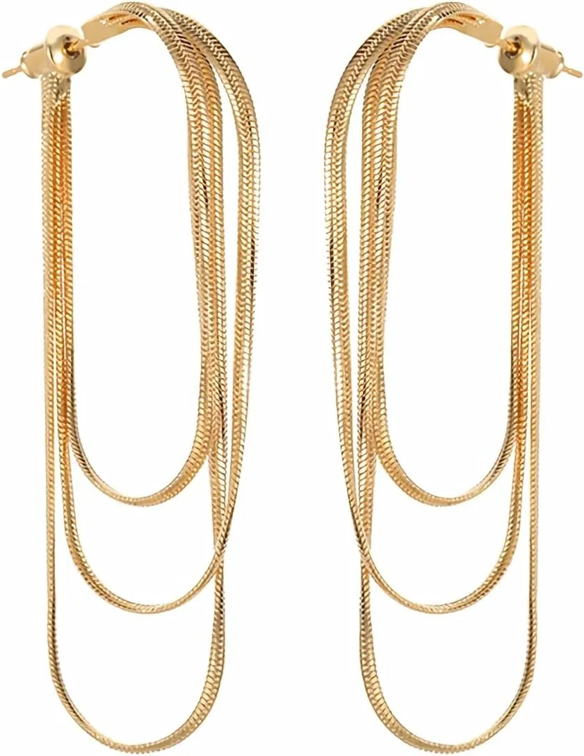 Tassel Earrings 18K White/Yellow Gold Plated Dangle Drop Earrings for Women Three Loop Chain Long Earring Fine Jewelry for Women
