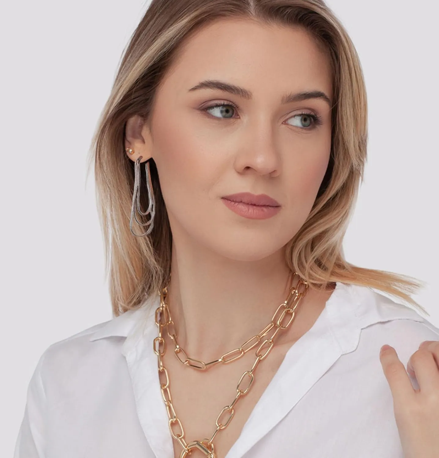 Tassel Earrings 18K White/Yellow Gold Plated Dangle Drop Earrings for Women Three Loop Chain Long Earring Fine Jewelry for Women