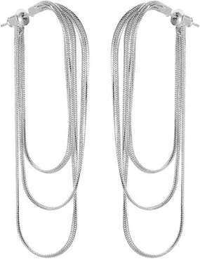 Tassel Earrings 18K White/Yellow Gold Plated Dangle Drop Earrings for Women Three Loop Chain Long Earring Fine Jewelry for Women