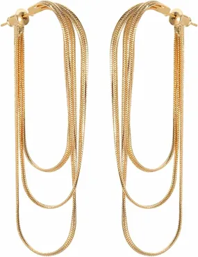 Tassel Earrings 18K White/Yellow Gold Plated Dangle Drop Earrings for Women Three Loop Chain Long Earring Fine Jewelry for Women