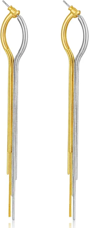 Tassel Earrings Two Tone Dangle Earrings For Women Gold And Silver Drop Earrings Mixed Metal Earrings Fashion Hypoallergenic Two Tone Tassel Earrings Jewelry