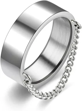 Tassels Link Minimalist Stainless Steel Band Ring High Polished Wedding Bands Finger Thumb Unique Design Classical Simple Plain Dangling Chain Engagement Promise Couple Rings for Women Men Comfort Fit