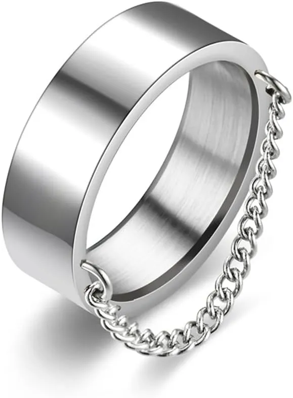 Tassels Link Minimalist Stainless Steel Band Ring High Polished Wedding Bands Finger Thumb Unique Design Classical Simple Plain Dangling Chain Engagement Promise Couple Rings for Women Men Comfort Fit