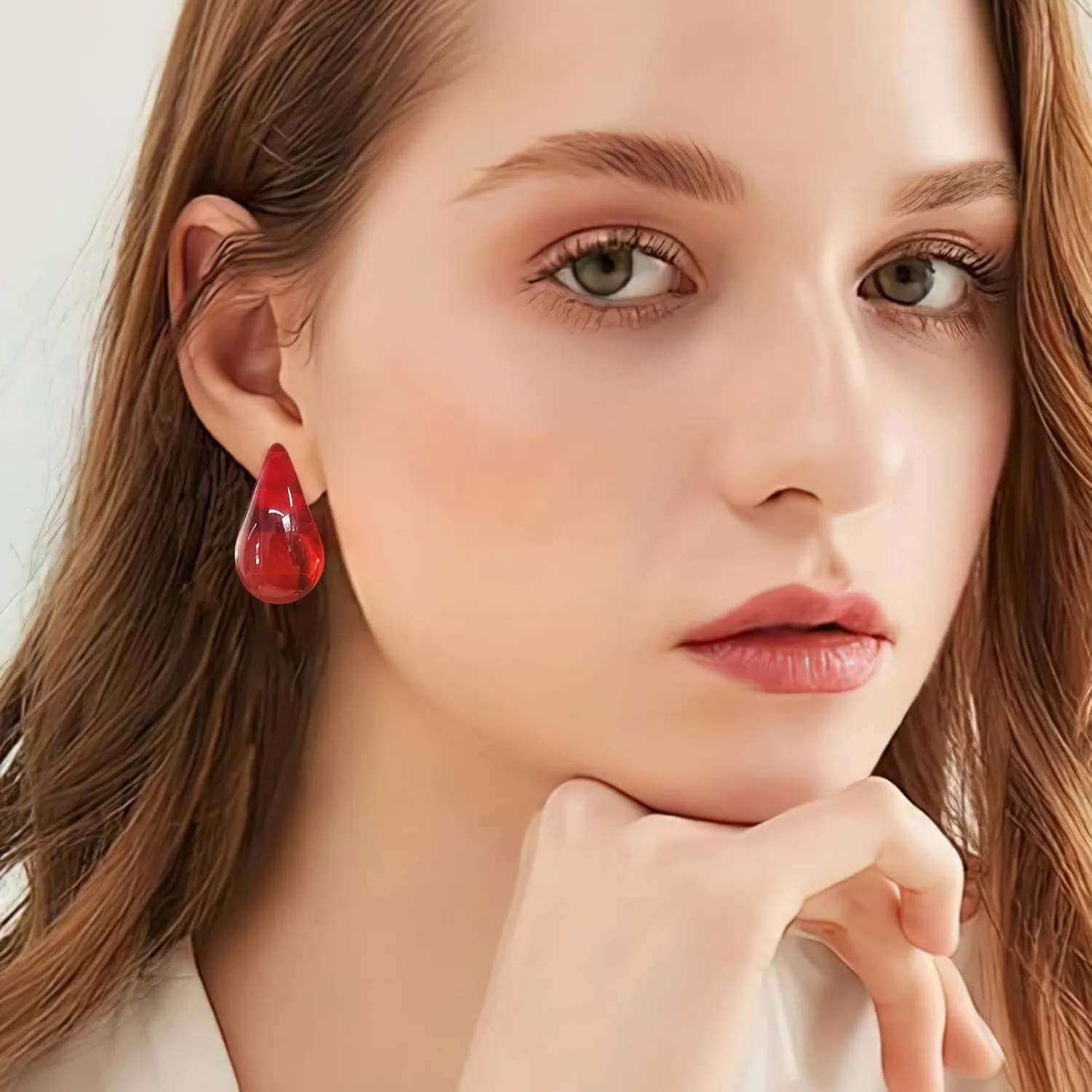 Teardrop Earrings for Women, 14K Gold Plated Chunky Earrings Dainty Silver Tear Drop Earrings Simple Clear Waterdrop Earrings Lightweight Pink Drop Earrings for Women Trendy Earrings Jewelry