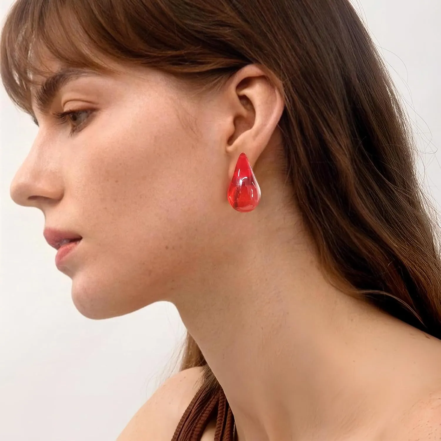 Teardrop Earrings for Women, 14K Gold Plated Chunky Earrings Dainty Silver Tear Drop Earrings Simple Clear Waterdrop Earrings Lightweight Pink Drop Earrings for Women Trendy Earrings Jewelry
