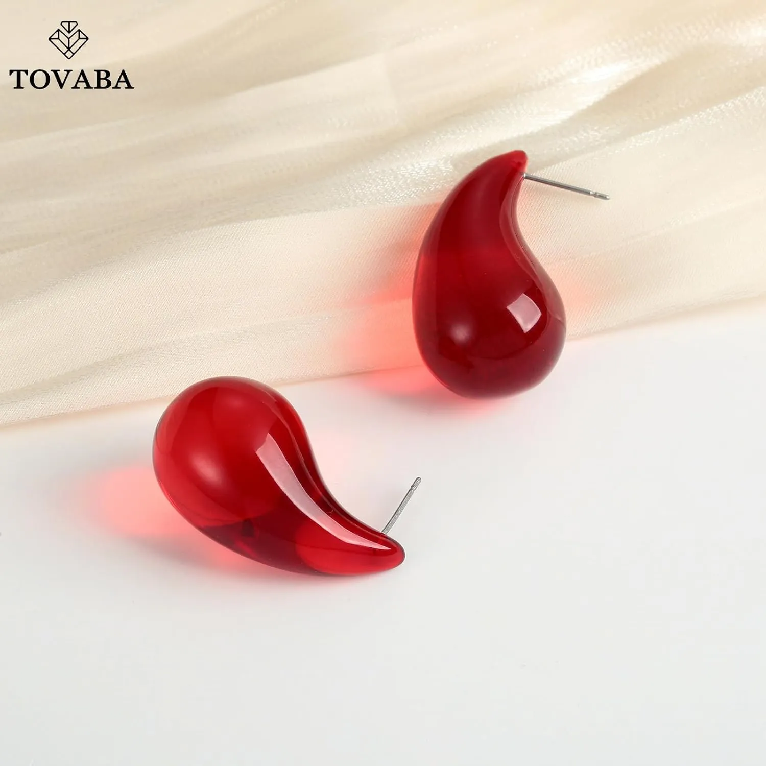 Teardrop Earrings for Women, 14K Gold Plated Chunky Earrings Dainty Silver Tear Drop Earrings Simple Clear Waterdrop Earrings Lightweight Pink Drop Earrings for Women Trendy Earrings Jewelry