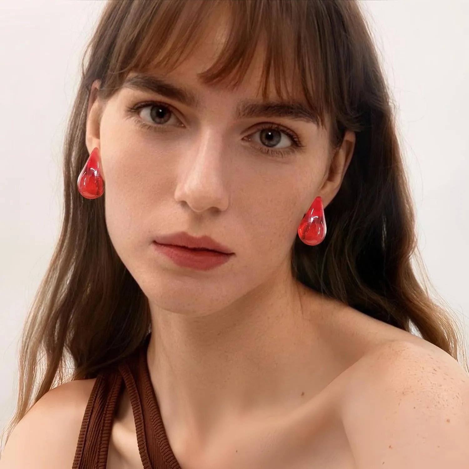 Teardrop Earrings for Women, 14K Gold Plated Chunky Earrings Dainty Silver Tear Drop Earrings Simple Clear Waterdrop Earrings Lightweight Pink Drop Earrings for Women Trendy Earrings Jewelry