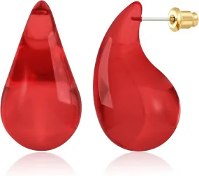 Teardrop Earrings for Women, 14K Gold Plated Chunky Earrings Dainty Silver Tear Drop Earrings Simple Clear Waterdrop Earrings Lightweight Pink Drop Earrings for Women Trendy Earrings Jewelry