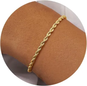 TEN MIRO 16k Chunky Gold Bracelets for Women Trendy, Sweatproof Gold Chunky Rope Chain Bracelet Non Tarnish Rope Bracelets for Women