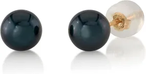THE PEARL SOURCE 7.0-7.5mm Black Japanese Akoya Real Pearl Earrings for Women - 14k Gold Stud Earrings | Hypoallergenic Earrings with Genuine Cultured Pearls