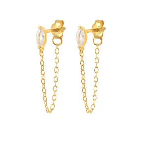 Timeless Allure: 925 Sterling Silver Fashion Earrings with Long Tassel Chain, Zircon, and Gold-Plated Studs