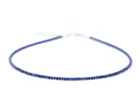 Tiny 2mm Lapis Lazuli Beaded Choker, Natural Blue Gemstone Necklace, Adjustable from 15 inches to 17 inches