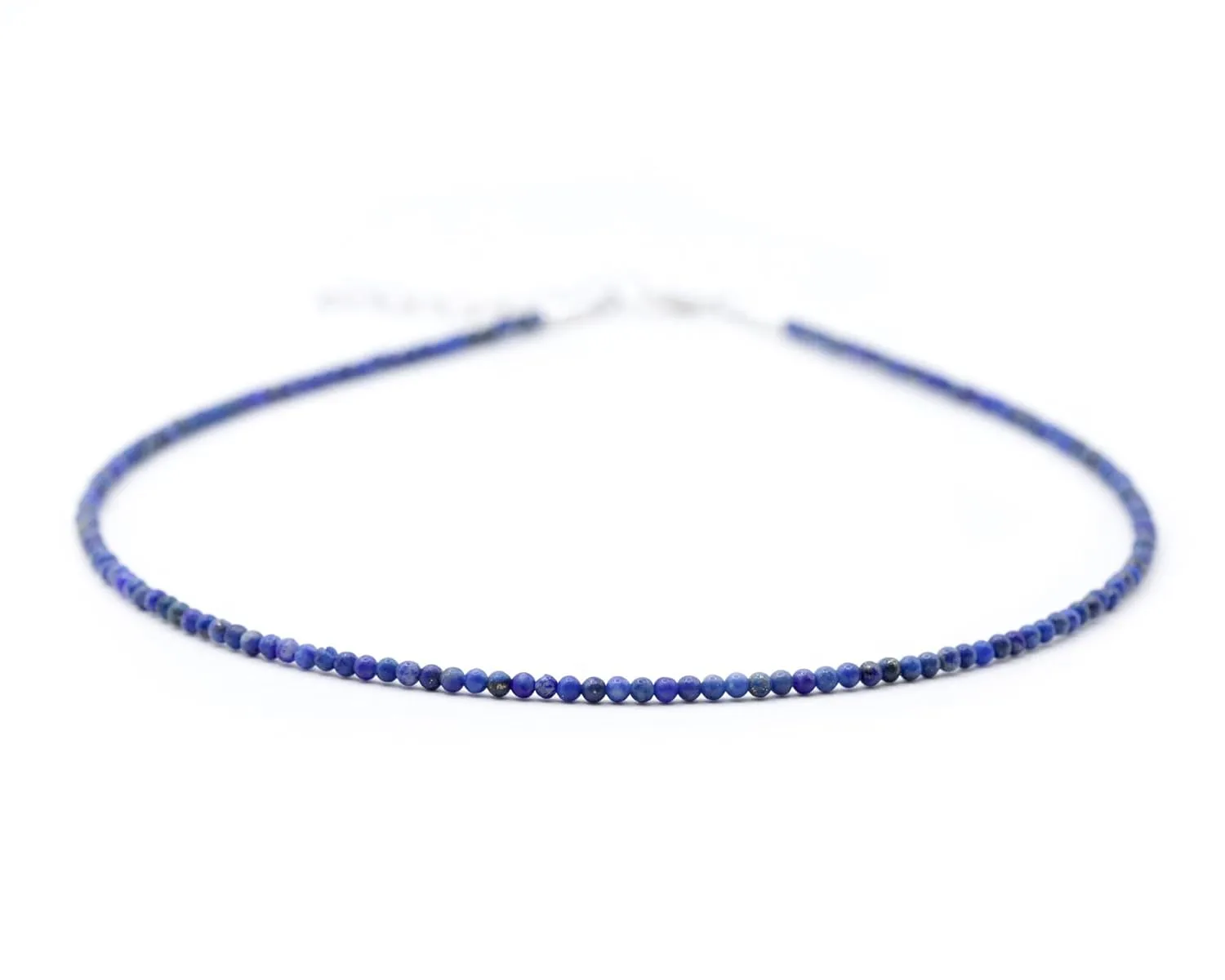 Tiny 2mm Lapis Lazuli Beaded Choker, Natural Blue Gemstone Necklace, Adjustable from 15 inches to 17 inches
