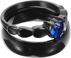 Titanium Steel Couples Ring Promise Ring for Couples Adjustable Blue Cubic Zirconia Jewelry