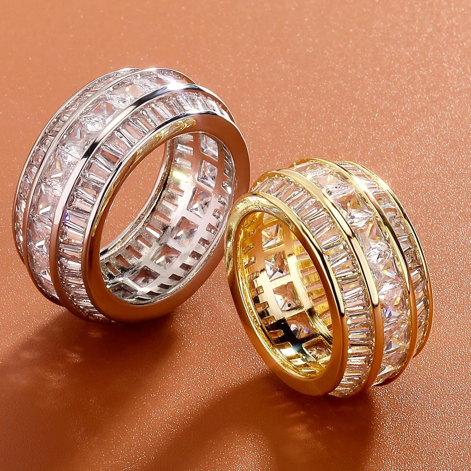 TOPGRILLZ Diamond Wedding Rings For Men 5A  Cubic Zirconia 14K Gold Silver Promise Engagement Wedding Band Pinky Rings For Men