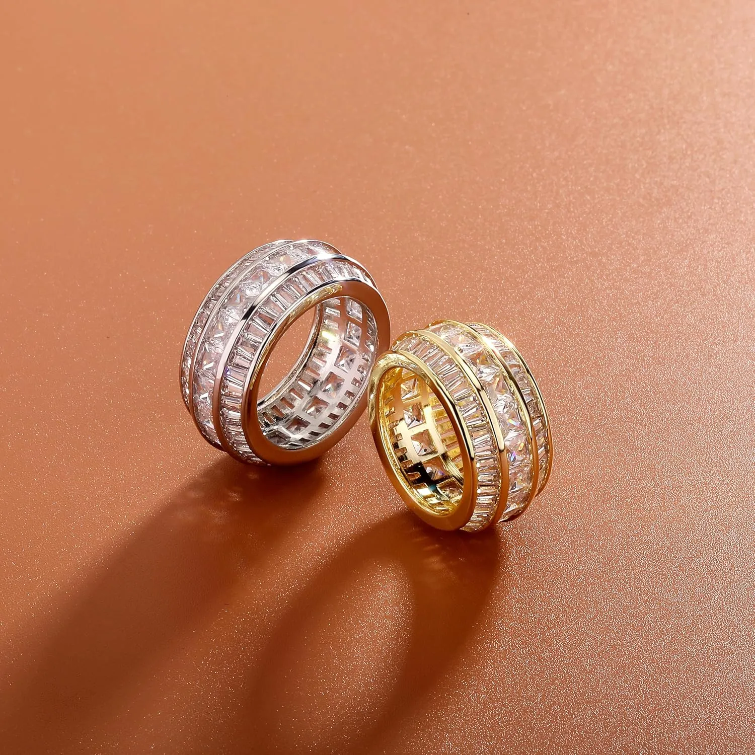 TOPGRILLZ Diamond Wedding Rings For Men 5A  Cubic Zirconia 14K Gold Silver Promise Engagement Wedding Band Pinky Rings For Men