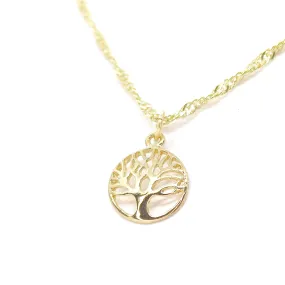 Tree of life necklace pendant, 14k Gold plating family tree pendant, Tree charm pendant (Round)