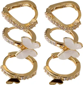 Trendy Hoop Earrings 3 Pair Stud Set Fashion Jewelry Earrings for Women Minimalist Design