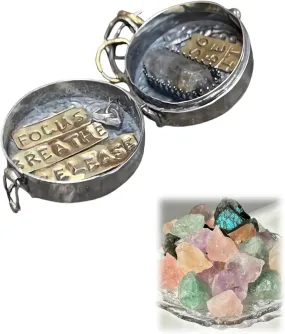 Triple Moon Silver Locket with Tree of Life, Handmade Spell Locket with Crystal, Sacred Silver Altar For Intention And Meditation, With A Crystal Energy Amulet, Gemstone Picture Locket Necklace