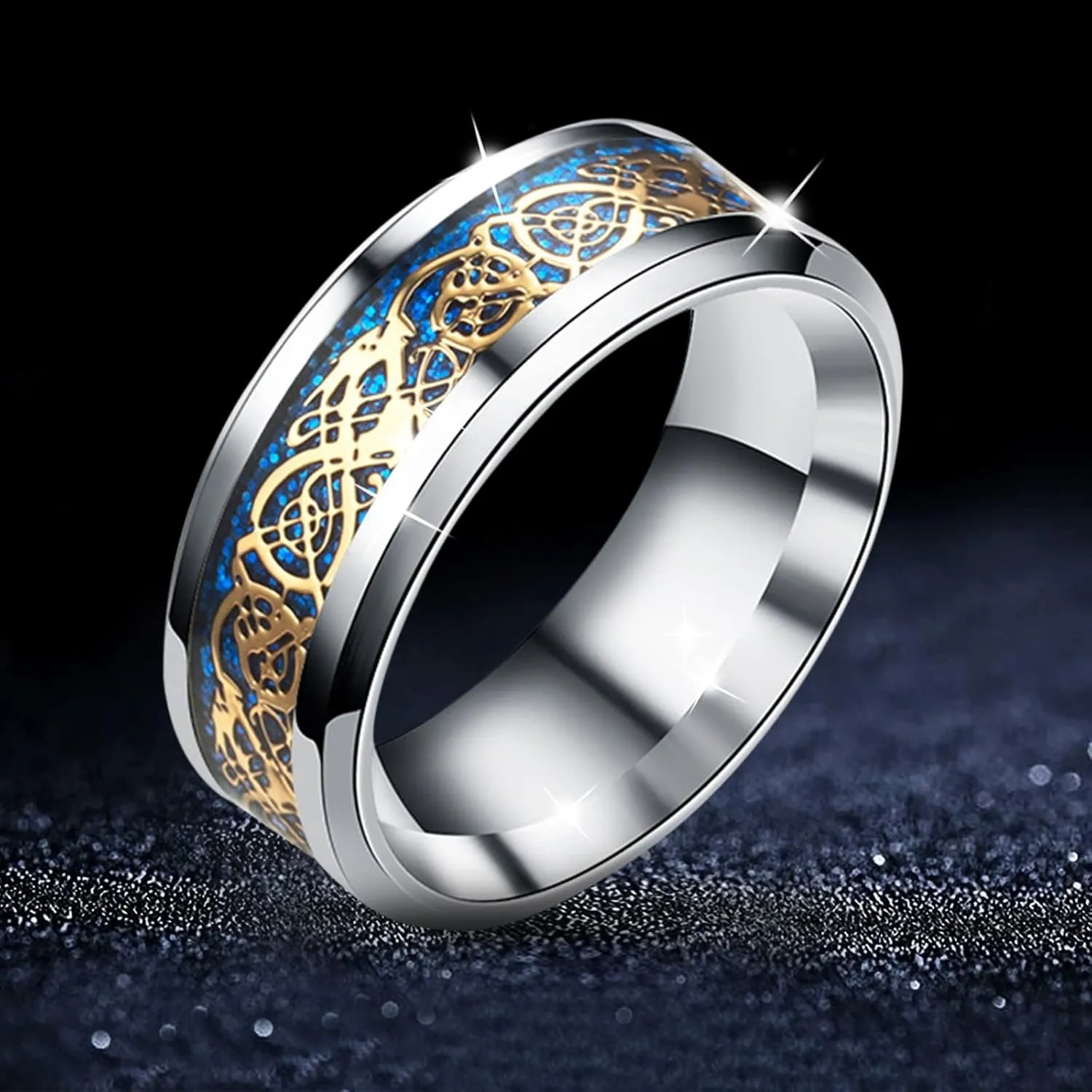 Tungsten Carbide Ring Dragon Inlay Mens Wedding Band Comfort Fit Stainless steel Ring Wedding Jewelry
