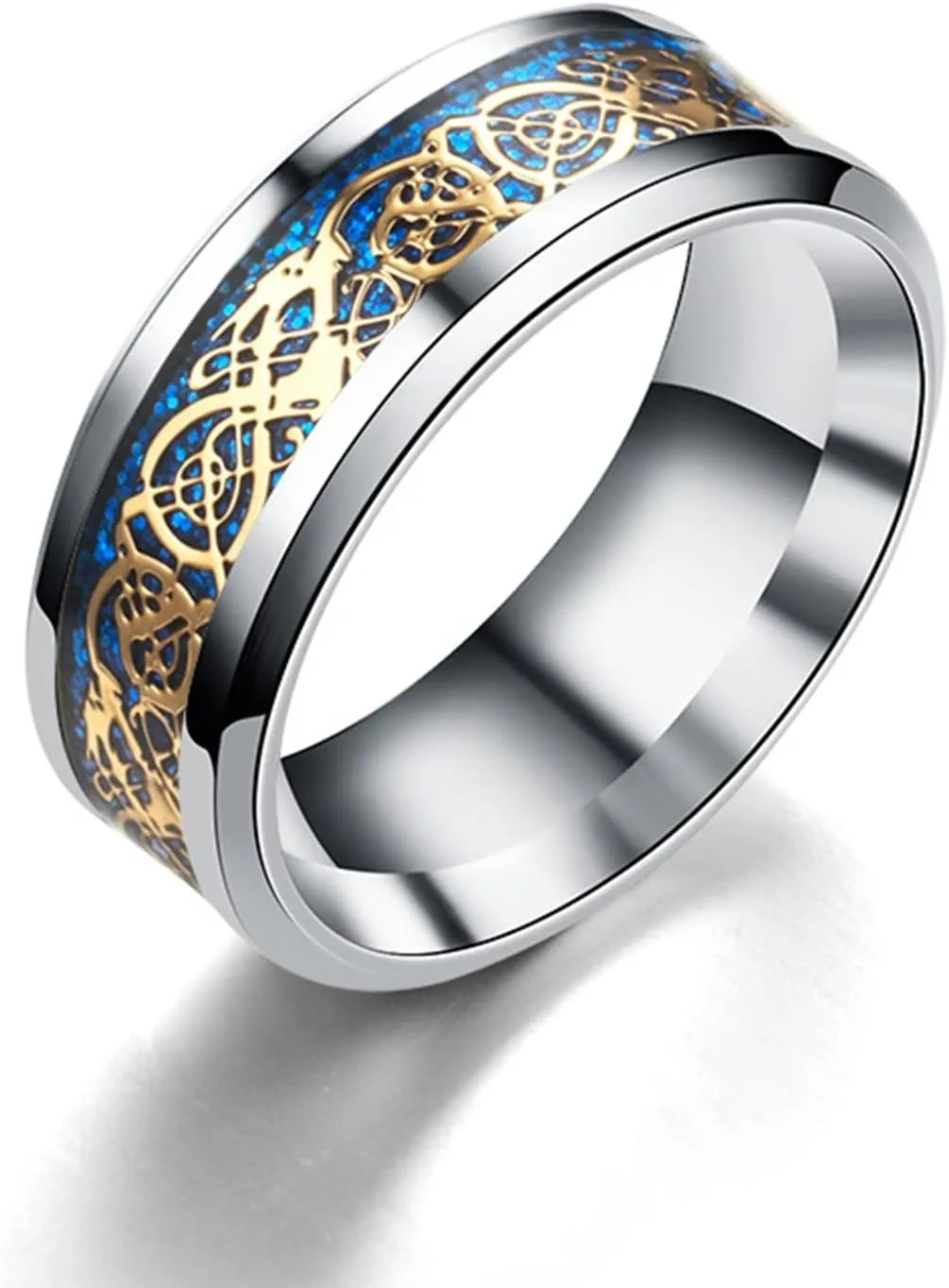 Tungsten Carbide Ring Dragon Inlay Mens Wedding Band Comfort Fit Stainless steel Ring Wedding Jewelry