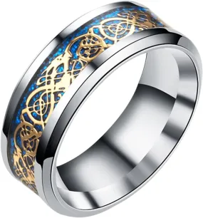 Tungsten Carbide Ring Dragon Inlay Mens Wedding Band Comfort Fit Stainless steel Ring Wedding Jewelry