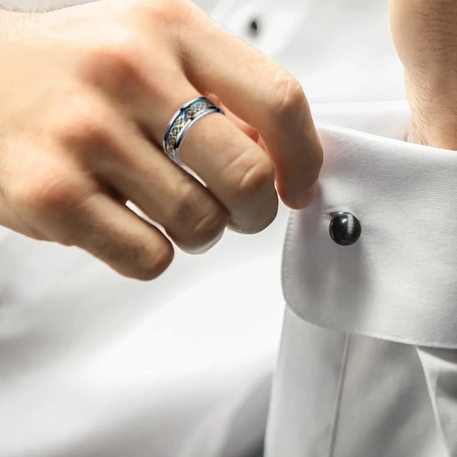 Tungsten Carbide Ring Dragon Inlay Mens Wedding Band Comfort Fit Stainless steel Ring Wedding Jewelry