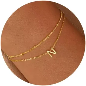 Turandoss 18K Real Gold Plated Initial Bracelets for Women, Charm Bracelets Layered Letter N Personalized 26 Alphabet Monogram Initial Layered Bracelets for Women Jewelry Gifts Trendy