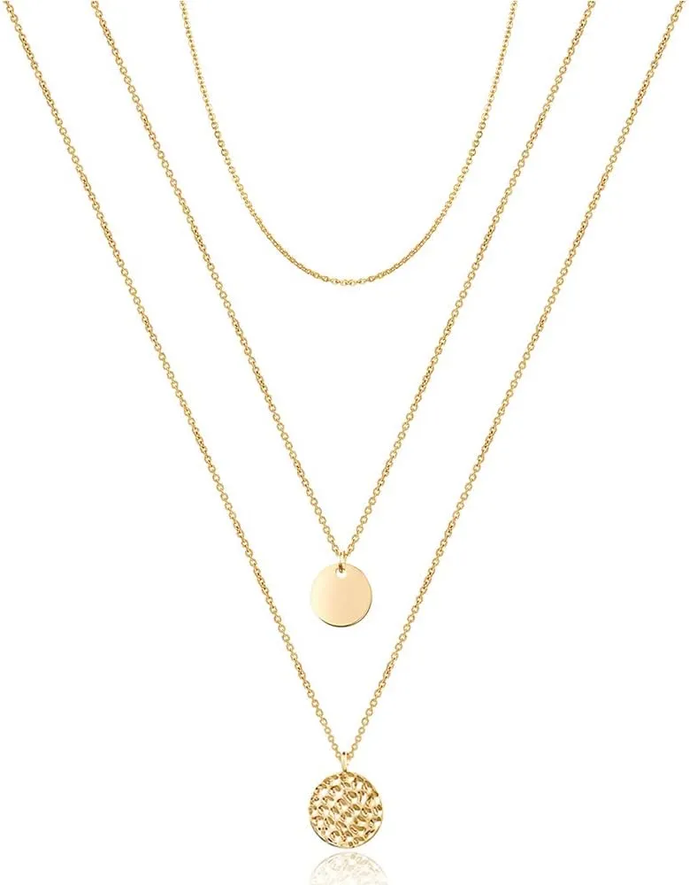 Turandoss Dainty Layered Choker Necklace, Handmade 14K Gold Plated Y Pendant Necklace Multilayer Bar Disc Necklace Adjustable Layering Choker Necklaces for Women